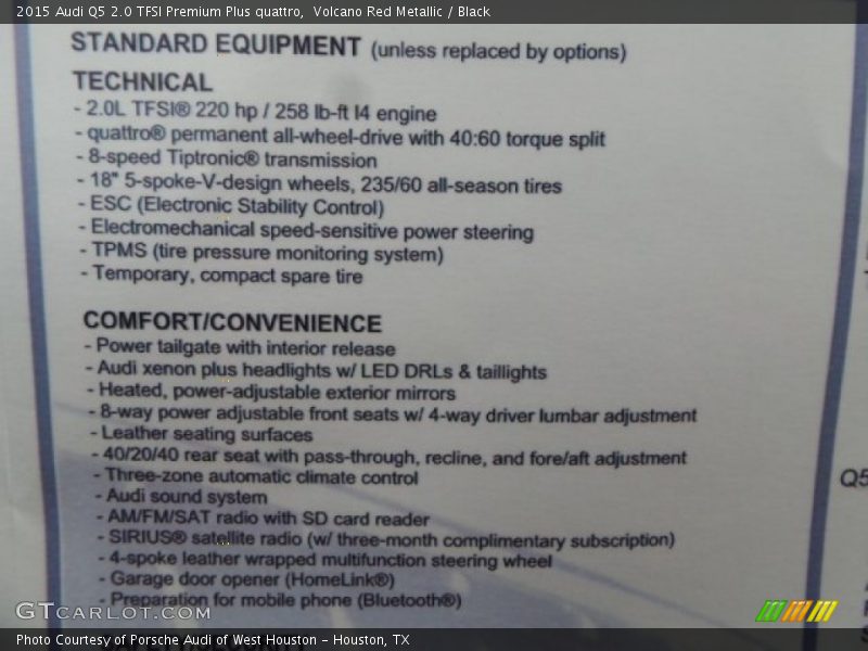  2015 Q5 2.0 TFSI Premium Plus quattro Window Sticker