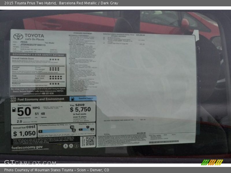 Barcelona Red Metallic / Dark Gray 2015 Toyota Prius Two Hybrid