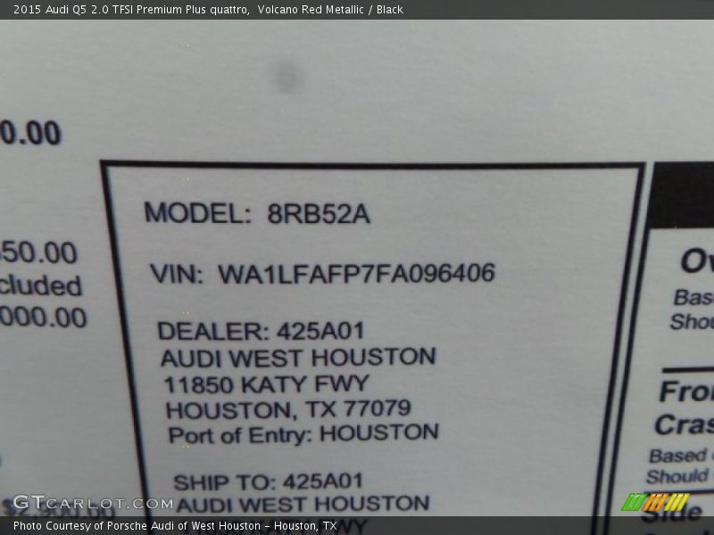 Volcano Red Metallic / Black 2015 Audi Q5 2.0 TFSI Premium Plus quattro