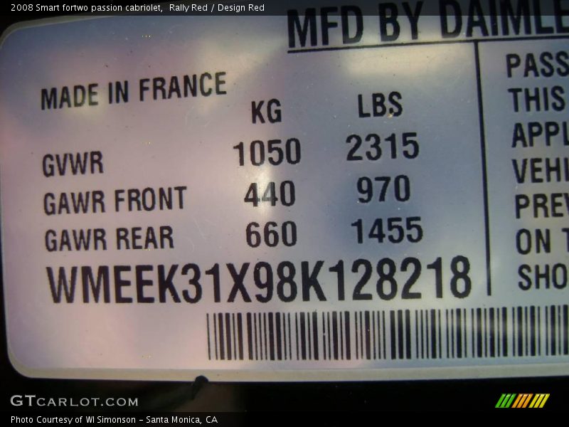 Rally Red / Design Red 2008 Smart fortwo passion cabriolet