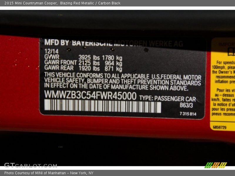 Blazing Red Metallic / Carbon Black 2015 Mini Countryman Cooper