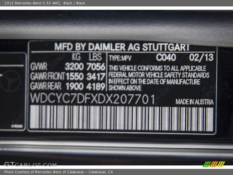 2013 G 63 AMG Black Color Code 040
