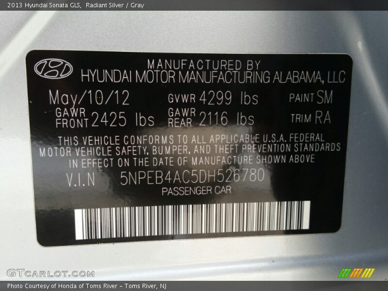 Radiant Silver / Gray 2013 Hyundai Sonata GLS