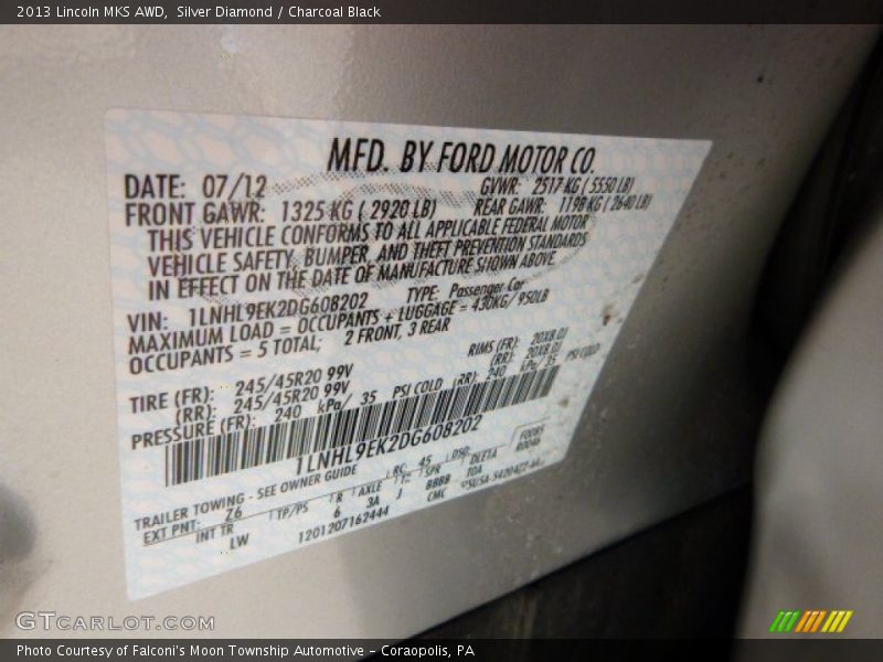 Silver Diamond / Charcoal Black 2013 Lincoln MKS AWD