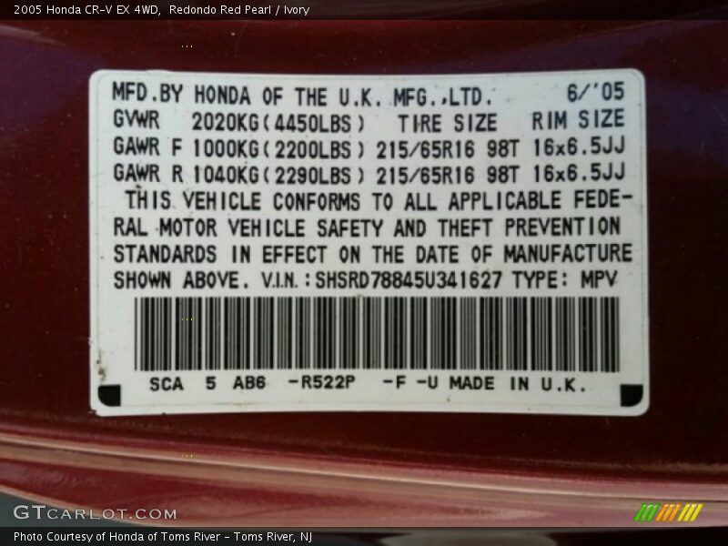 Redondo Red Pearl / Ivory 2005 Honda CR-V EX 4WD