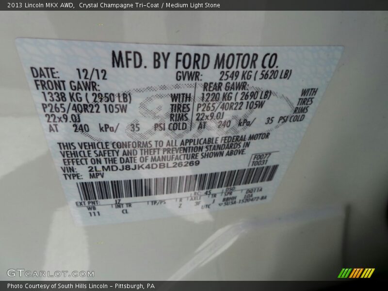 Crystal Champagne Tri-Coat / Medium Light Stone 2013 Lincoln MKX AWD
