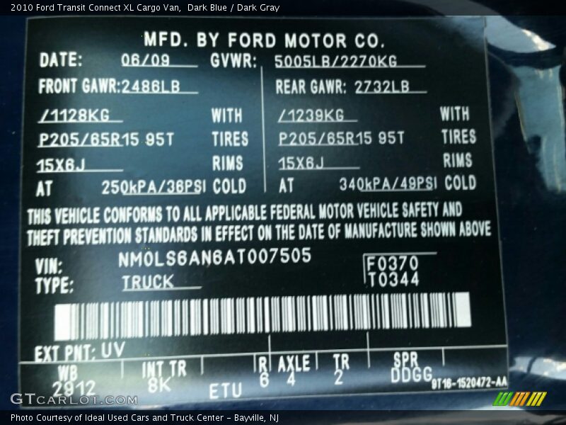 Dark Blue / Dark Gray 2010 Ford Transit Connect XL Cargo Van