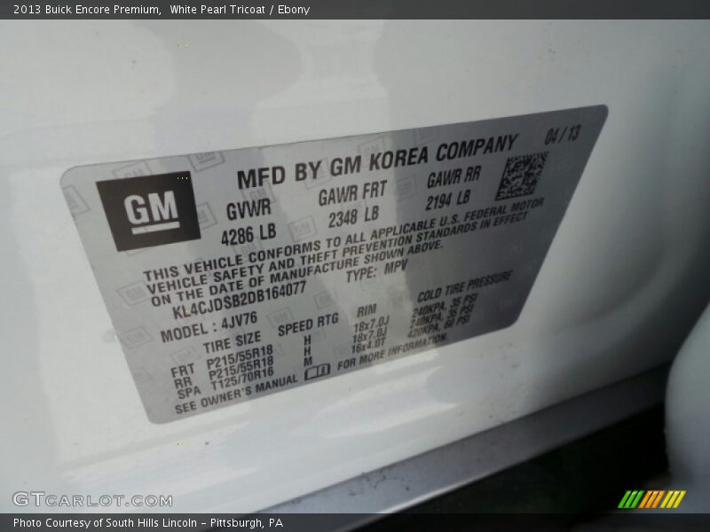 White Pearl Tricoat / Ebony 2013 Buick Encore Premium