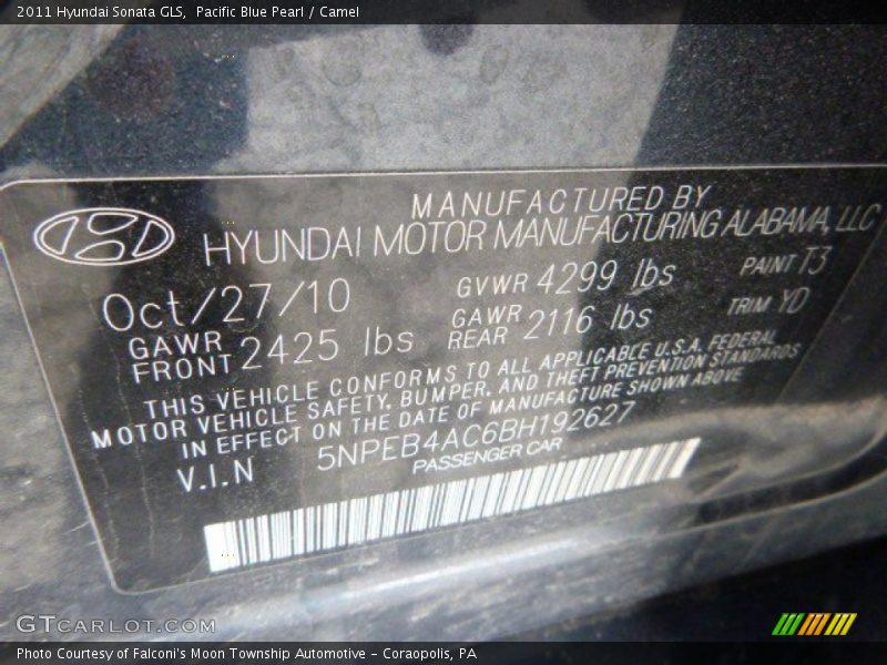 Pacific Blue Pearl / Camel 2011 Hyundai Sonata GLS