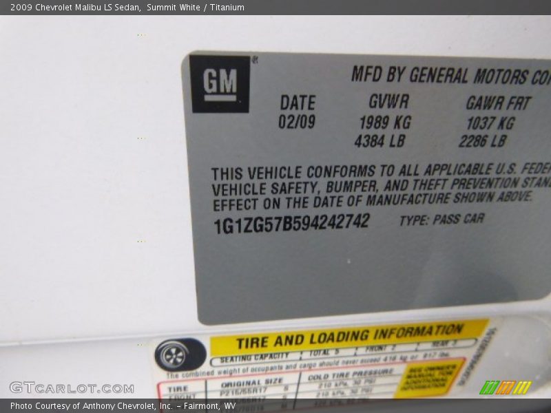 Summit White / Titanium 2009 Chevrolet Malibu LS Sedan