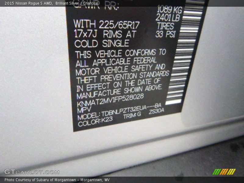 Brilliant Silver / Charcoal 2015 Nissan Rogue S AWD