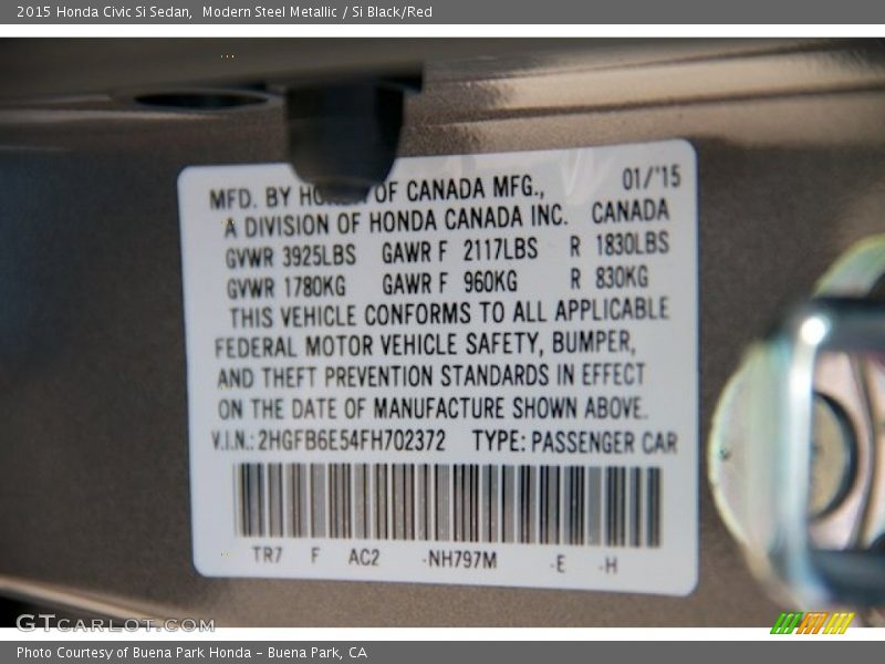 Modern Steel Metallic / Si Black/Red 2015 Honda Civic Si Sedan