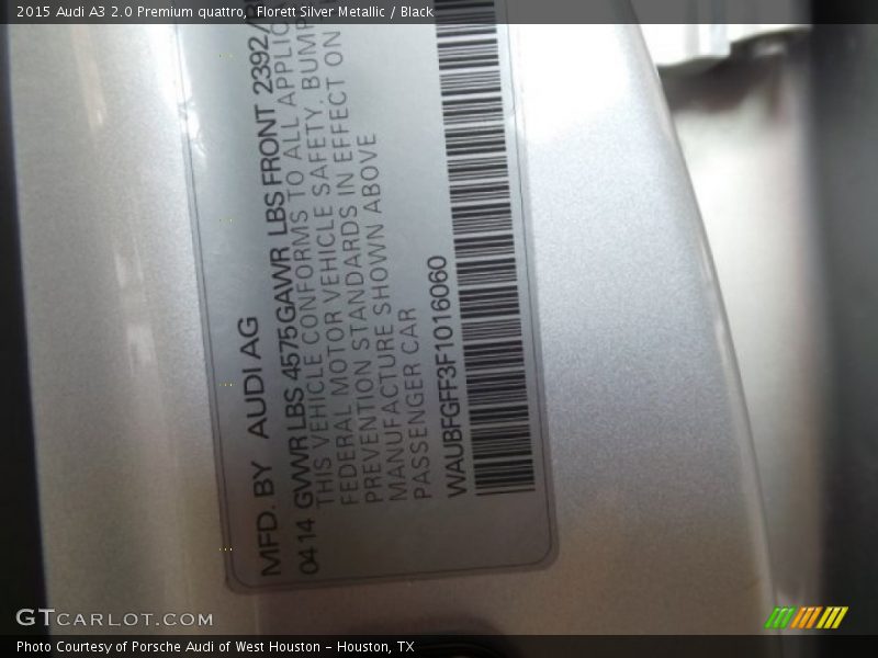 Florett Silver Metallic / Black 2015 Audi A3 2.0 Premium quattro