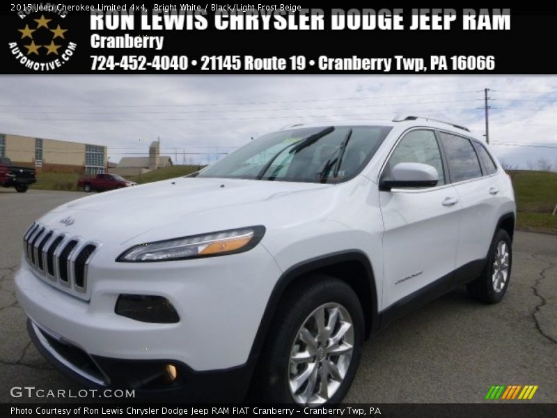 Bright White / Black/Light Frost Beige 2015 Jeep Cherokee Limited 4x4