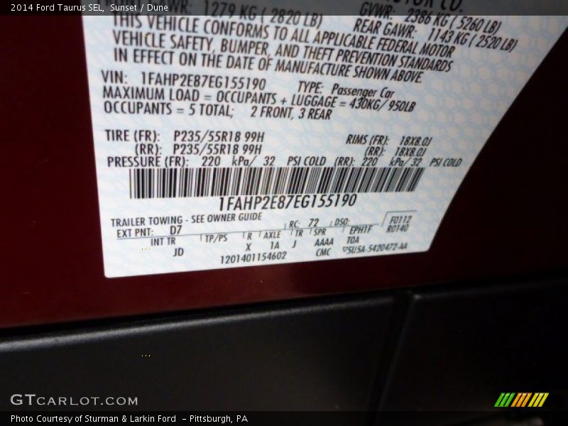 Sunset / Dune 2014 Ford Taurus SEL
