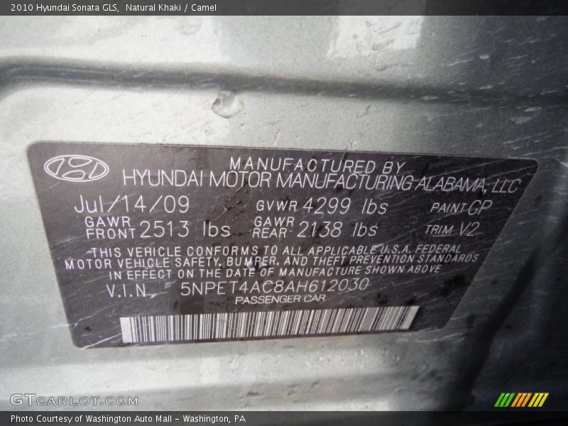 Natural Khaki / Camel 2010 Hyundai Sonata GLS