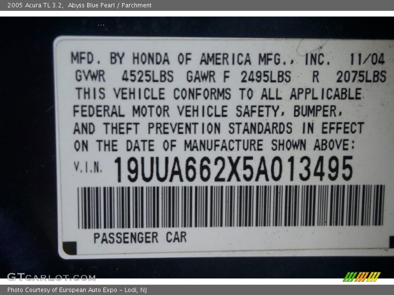 Abyss Blue Pearl / Parchment 2005 Acura TL 3.2