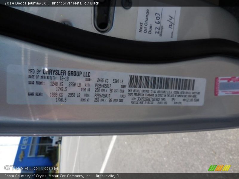 Bright Silver Metallic / Black 2014 Dodge Journey SXT