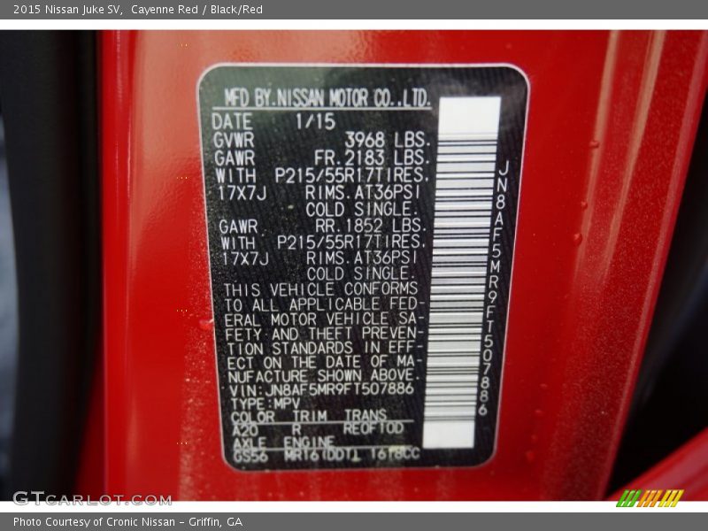 2015 Juke SV Cayenne Red Color Code A20