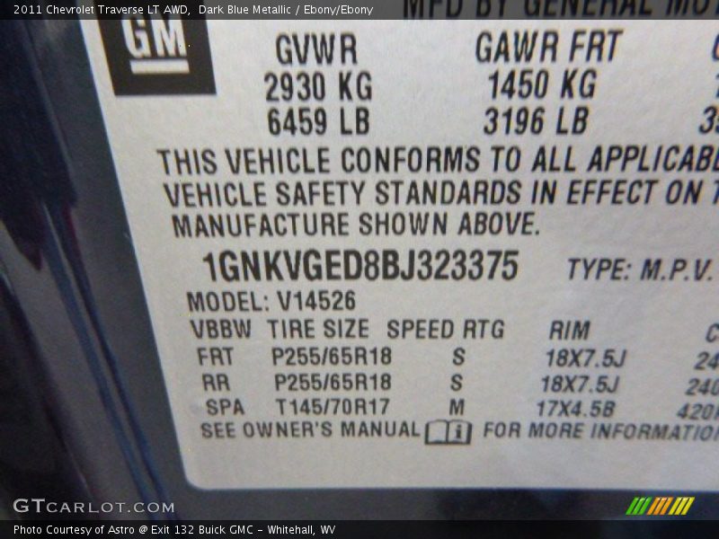 Dark Blue Metallic / Ebony/Ebony 2011 Chevrolet Traverse LT AWD