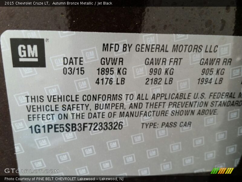 Autumn Bronze Metallic / Jet Black 2015 Chevrolet Cruze LT