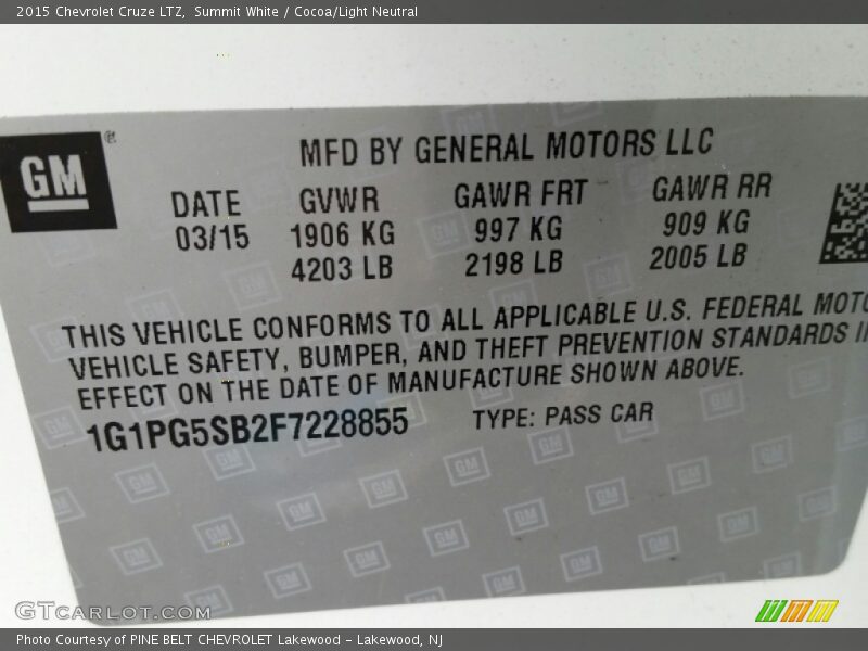 Summit White / Cocoa/Light Neutral 2015 Chevrolet Cruze LTZ
