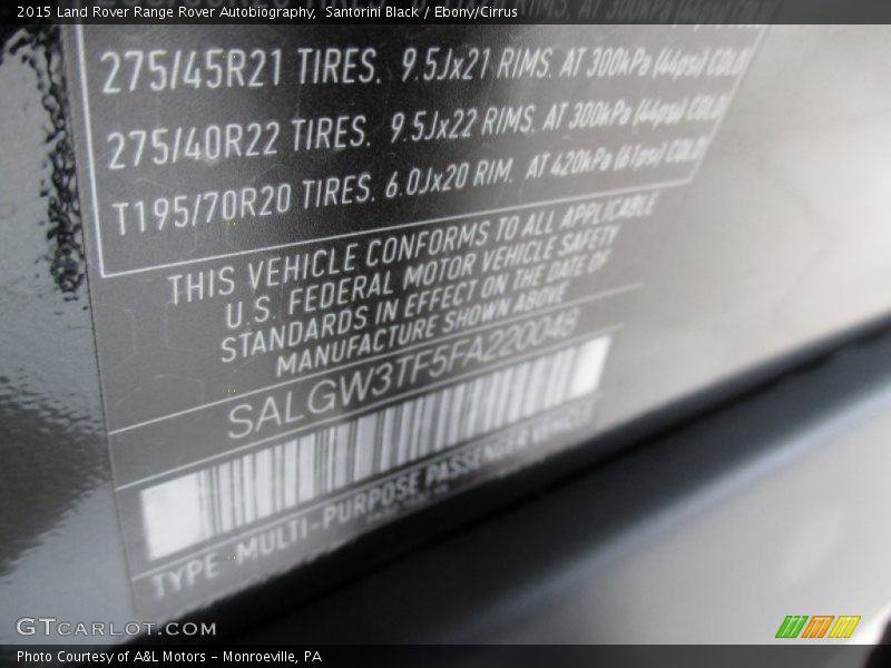 Santorini Black / Ebony/Cirrus 2015 Land Rover Range Rover Autobiography