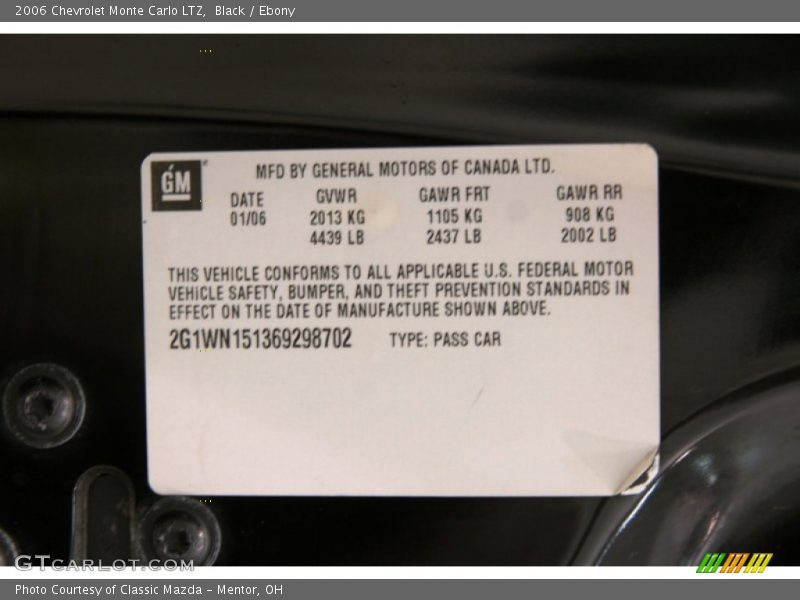 Black / Ebony 2006 Chevrolet Monte Carlo LTZ