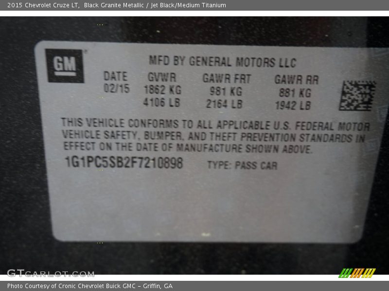 Black Granite Metallic / Jet Black/Medium Titanium 2015 Chevrolet Cruze LT
