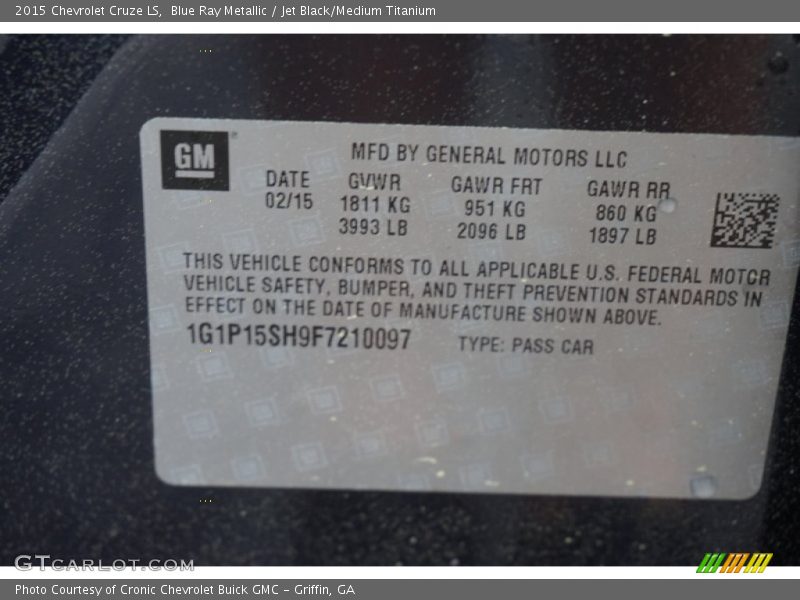 Blue Ray Metallic / Jet Black/Medium Titanium 2015 Chevrolet Cruze LS