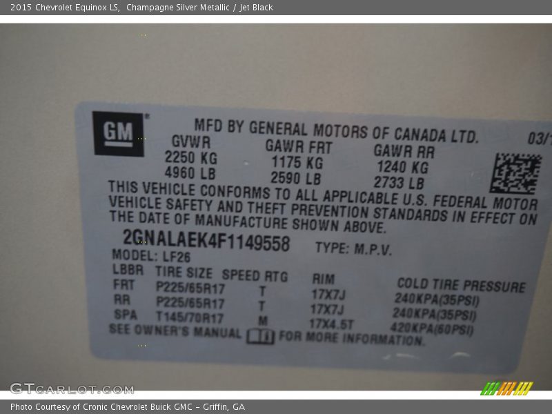 Champagne Silver Metallic / Jet Black 2015 Chevrolet Equinox LS