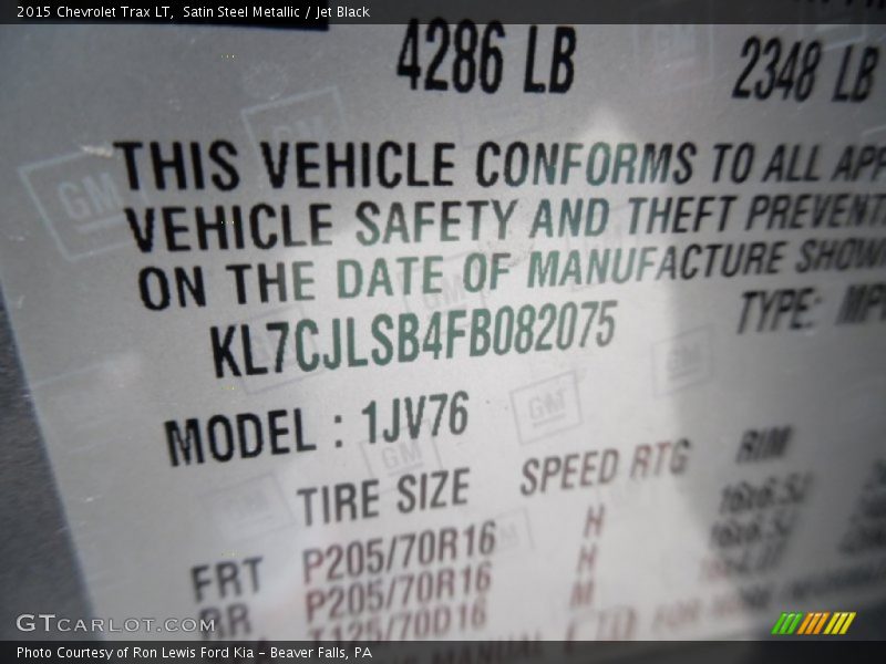Satin Steel Metallic / Jet Black 2015 Chevrolet Trax LT