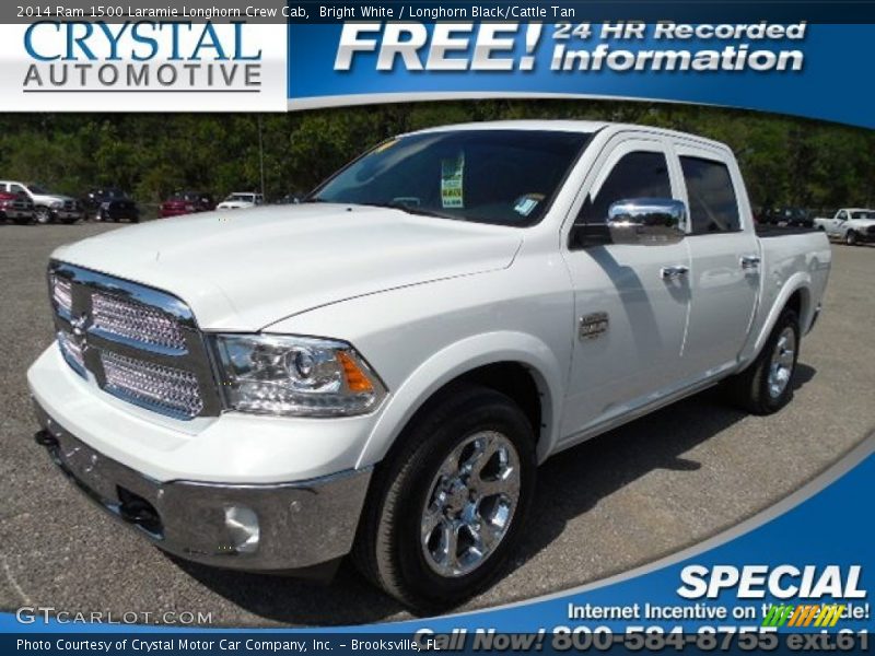 Bright White / Longhorn Black/Cattle Tan 2014 Ram 1500 Laramie Longhorn Crew Cab