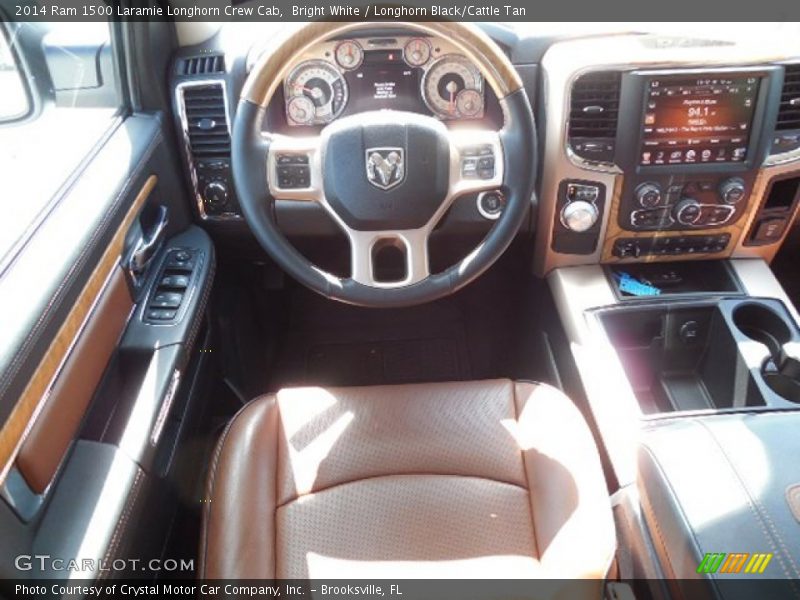 Bright White / Longhorn Black/Cattle Tan 2014 Ram 1500 Laramie Longhorn Crew Cab