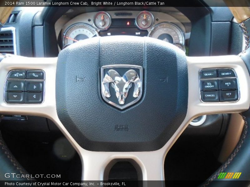 Bright White / Longhorn Black/Cattle Tan 2014 Ram 1500 Laramie Longhorn Crew Cab