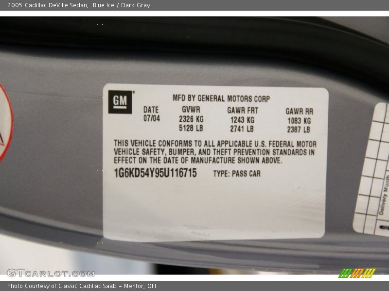 Blue Ice / Dark Gray 2005 Cadillac DeVille Sedan