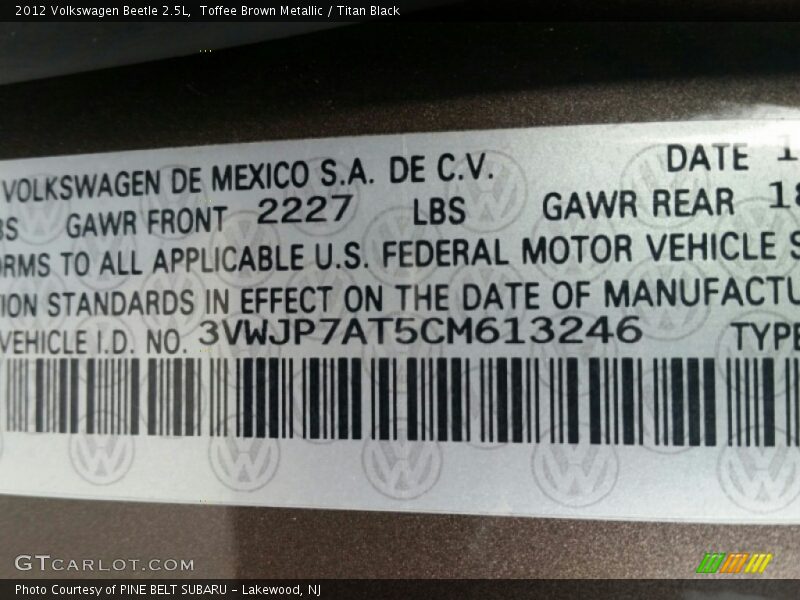 Toffee Brown Metallic / Titan Black 2012 Volkswagen Beetle 2.5L