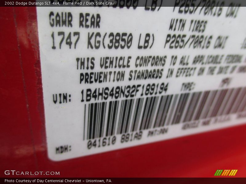 Flame Red / Dark Slate Gray 2002 Dodge Durango SLT 4x4