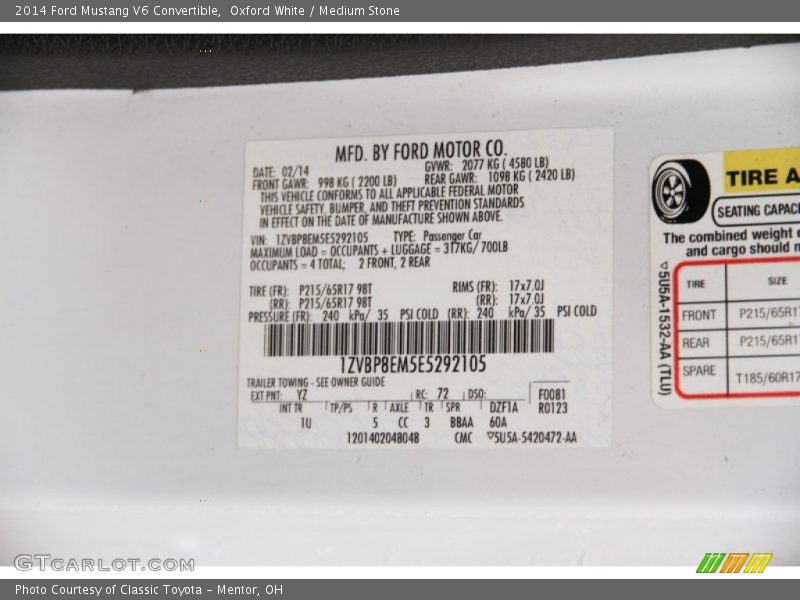 Oxford White / Medium Stone 2014 Ford Mustang V6 Convertible