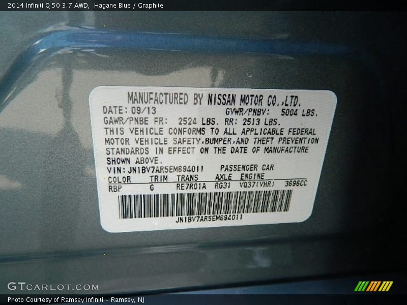 Hagane Blue / Graphite 2014 Infiniti Q 50 3.7 AWD