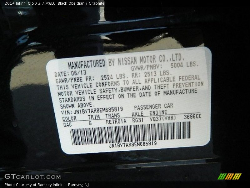 Black Obsidian / Graphite 2014 Infiniti Q 50 3.7 AWD