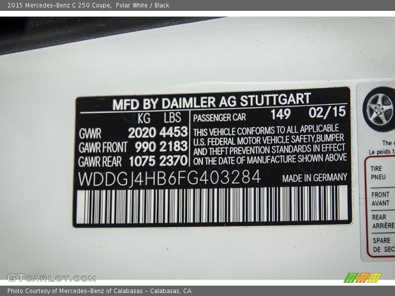 Polar White / Black 2015 Mercedes-Benz C 250 Coupe