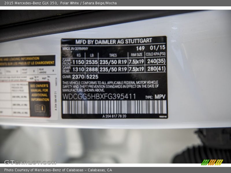Polar White / Sahara Beige/Mocha 2015 Mercedes-Benz GLK 350