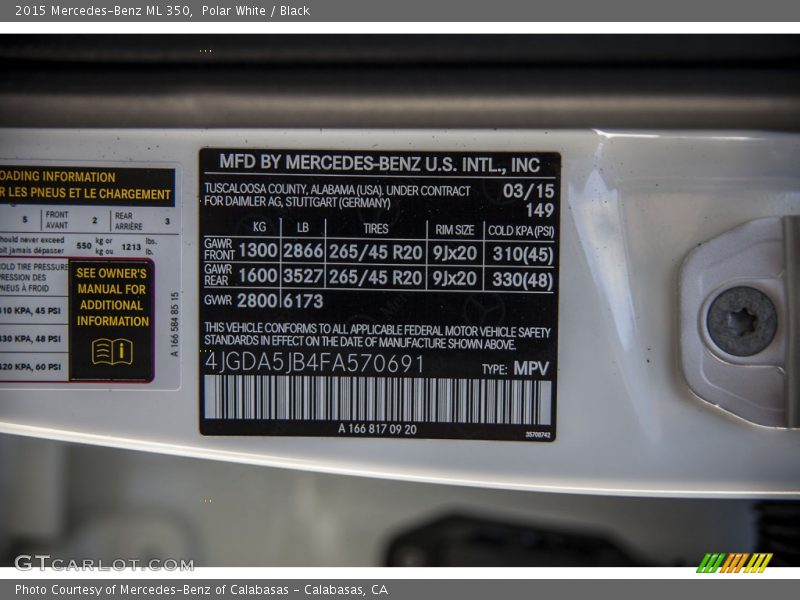 Polar White / Black 2015 Mercedes-Benz ML 350