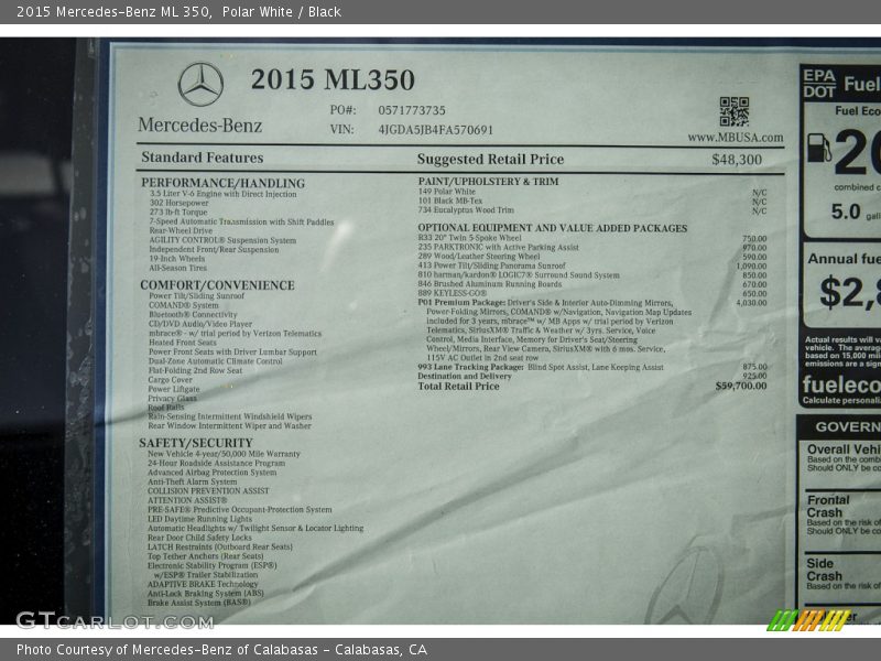 Polar White / Black 2015 Mercedes-Benz ML 350
