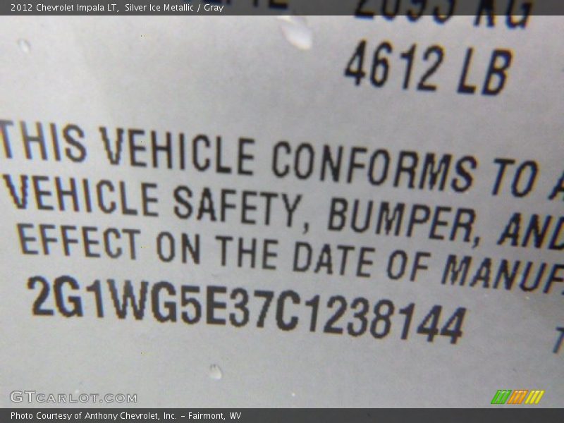 Silver Ice Metallic / Gray 2012 Chevrolet Impala LT