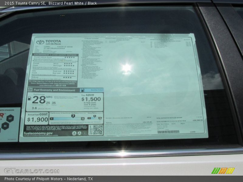 Blizzard Pearl White / Black 2015 Toyota Camry SE