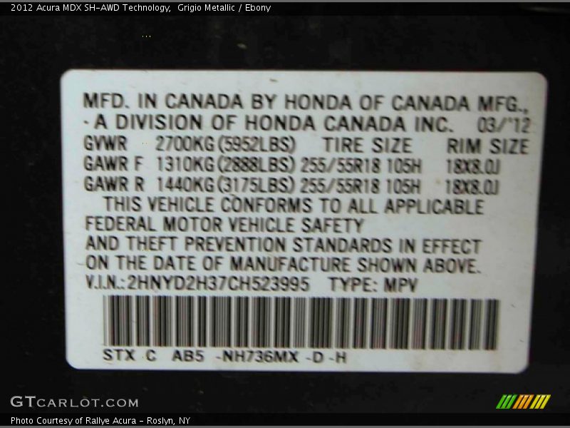 Grigio Metallic / Ebony 2012 Acura MDX SH-AWD Technology