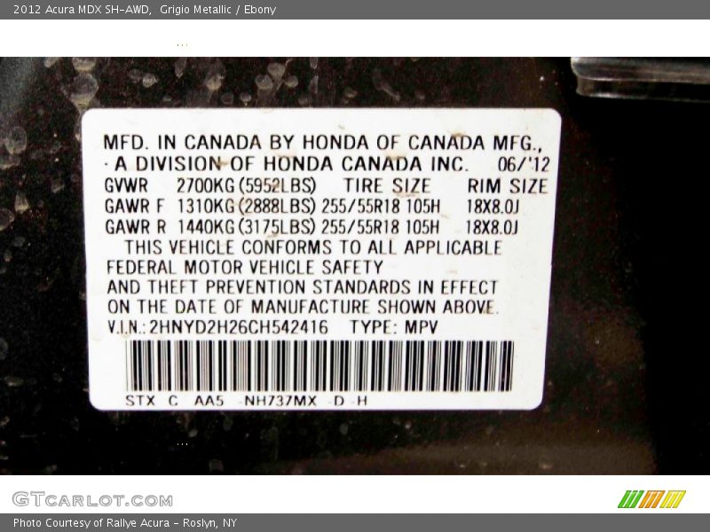 Grigio Metallic / Ebony 2012 Acura MDX SH-AWD