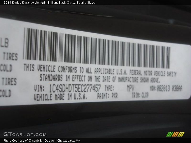 Brilliant Black Crystal Pearl / Black 2014 Dodge Durango Limited